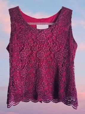 🥀90's Maroon Lace Scalloped Hem Layered Sleeveless Tank Top🥀
